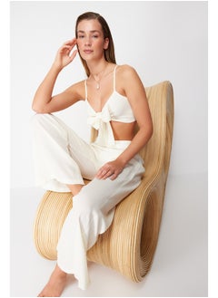 trendyol Ecru Woven Tie Blouse Trouser Suit TBESS22AU0108  - Image 3