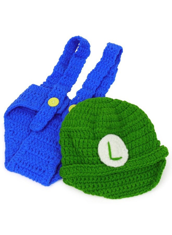 Armycrew Mario and Luigi Infant 2 Piece Outfit Crochet Hat and Pants - LUIGI GREEN - Image 1