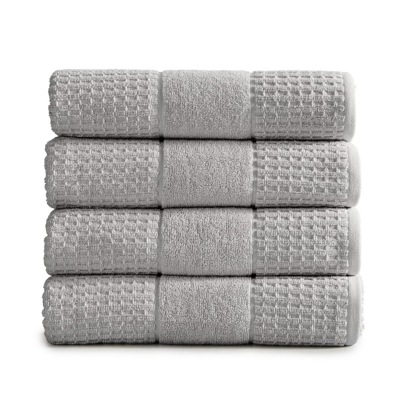 100 Cotton Super Soft Luxury Bath Towel Set QuickDry and Highly Absorbent Waffle Textured 550 GSM Includes 4 Bath Towels Harper Collection Light Grey