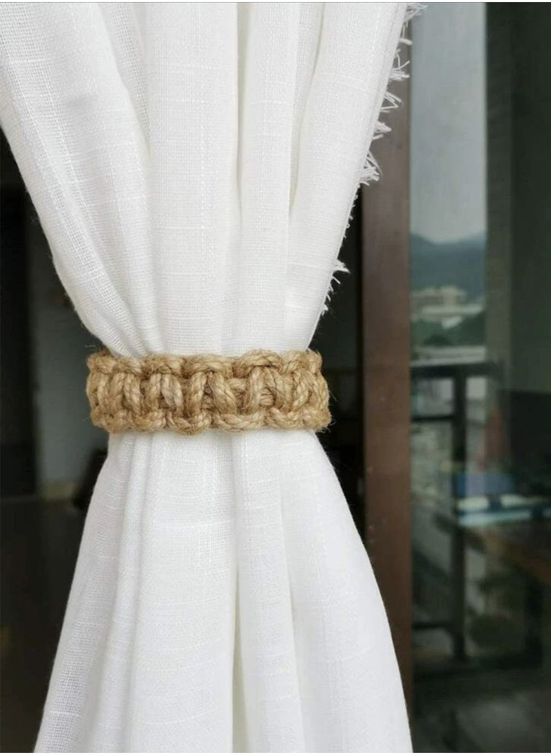 Kutis - 2-Piece Curtain Holdback Boho Braided Design Curtain Tieback Brown Cotton And Linen 8x2 Centimeter - Image 1