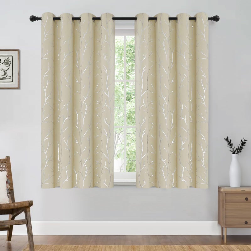 BUHUA Grommet Top Window Draps for Living Room Bedroom Curtains Energy Saving Room Darkening Impede Light Privacy Curtains  42W x 72L  2 Panels  Beige - Image 2