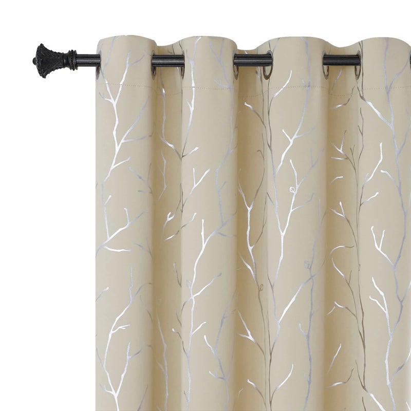 BUHUA Grommet Top Window Draps for Living Room Bedroom Curtains Energy Saving Room Darkening Impede Light Privacy Curtains  42W x 72L  2 Panels  Beige - Image 1