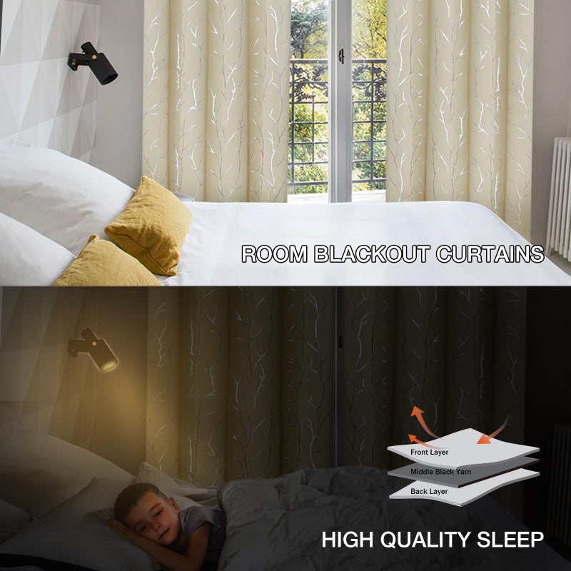 BUHUA Grommet Top Window Draps for Living Room Bedroom Curtains Energy Saving Room Darkening Impede Light Privacy Curtains  42W x 72L  2 Panels  Beige - Image 5