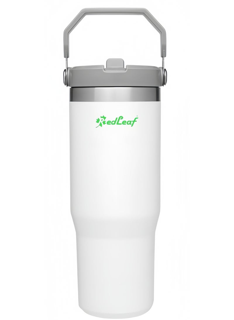 Red Leaf Flip Straw Tumbler with Leakproof Lid 30 oz Cupholder Compatible for Travel | Insulated Stainless Steel Cup | Rose Quartz Solid (White) - Image 1
