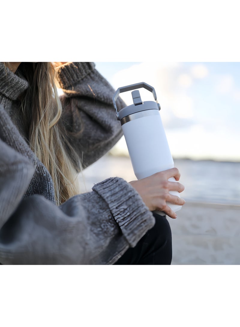 Red Leaf Flip Straw Tumbler with Leakproof Lid 30 oz Cupholder Compatible for Travel | Insulated Stainless Steel Cup | Rose Quartz Solid (White) - Image 4