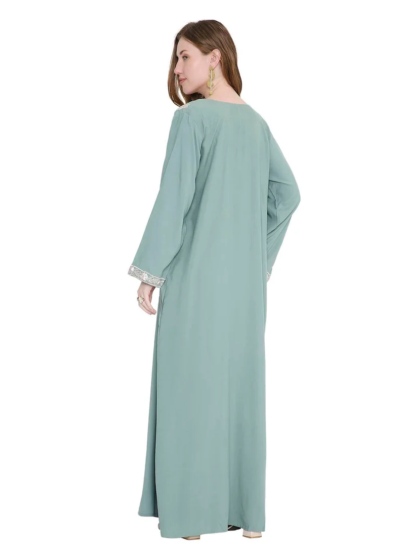 هانا آند سارا classic long viscose farasha with elegant thread embroidery arabic kaftan jalabiya dress