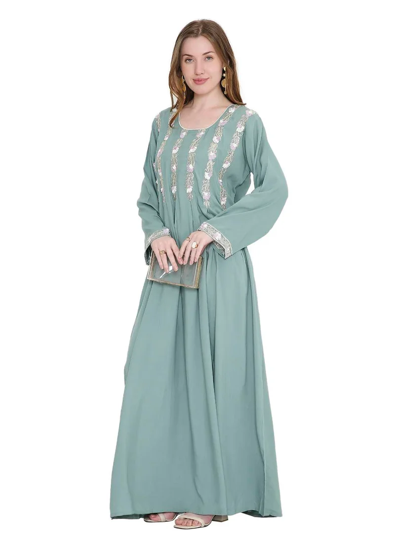 هانا آند سارا classic long viscose farasha with elegant thread embroidery arabic kaftan jalabiya dress