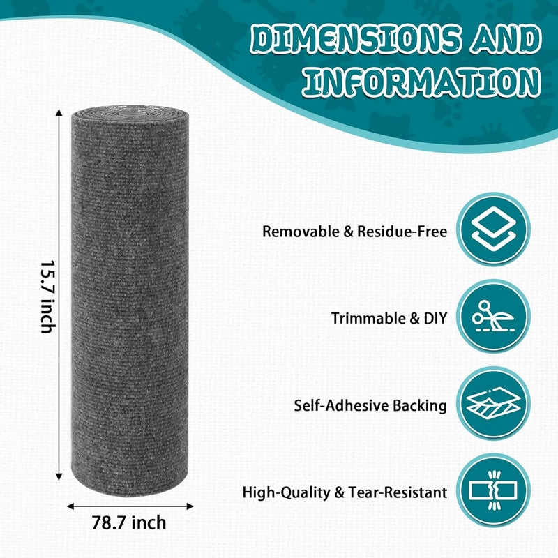 LSGCQ Climbing Cat Scratcher Mat Trimmable Cat Scratching Post Carpet 78.7'' x15.8'' Self Adhesive Carpet Mat Pad Replacement for Cat Tree Shelves Post Couch Wall Furniture Steps DIY Protector (Dark Gray) - Image 2
