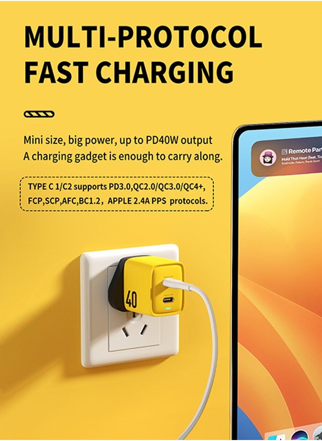 WEKOME UK 40W GaN Charger with Dual USB-C, Fast Charging Phone Adapter Plug with Overcurrent Overvoltage Protection, Portable Smart Charger Supports PD3.0/QC2.0 3.0/FCP/SCP/AFC Multi-protocol for Laptop/iPad  - Image 5
