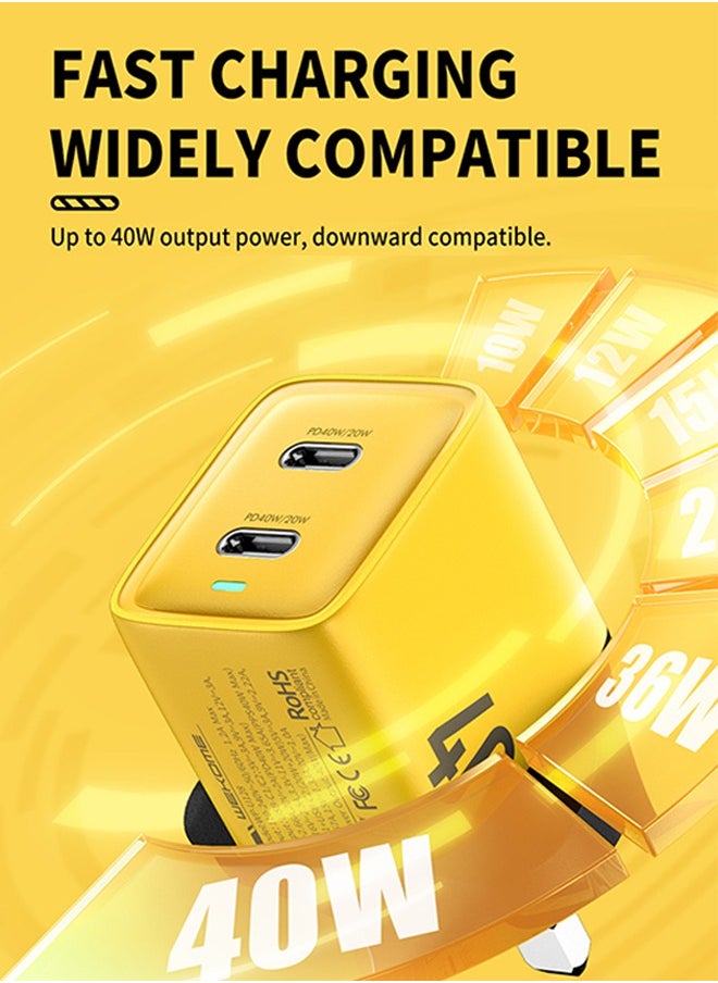 WEKOME UK 40W GaN Charger with Dual USB-C, Fast Charging Phone Adapter Plug with Overcurrent Overvoltage Protection, Portable Smart Charger Supports PD3.0/QC2.0 3.0/FCP/SCP/AFC Multi-protocol for Laptop/iPad  - Image 2