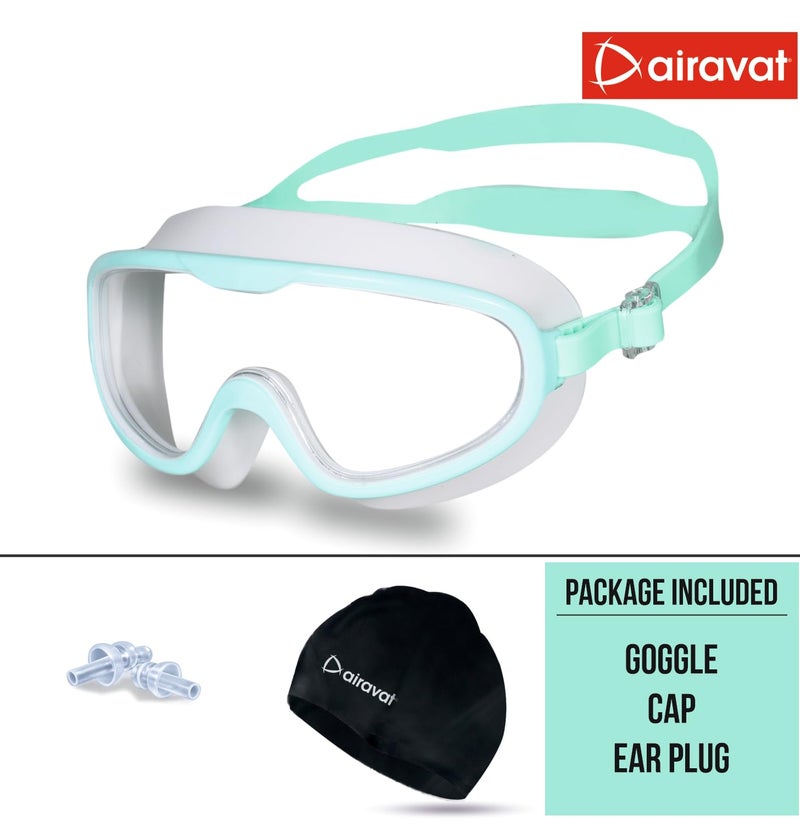 AIRAVAT Swimming Kit, 0024 Swimming Set For Men & Women With Swimming Goggles Case, Swim Goggle, Earplugs & Swim Cap, Anti-Fog & UV Protected, High Elasticated With Silicone Material (White) - Image 2