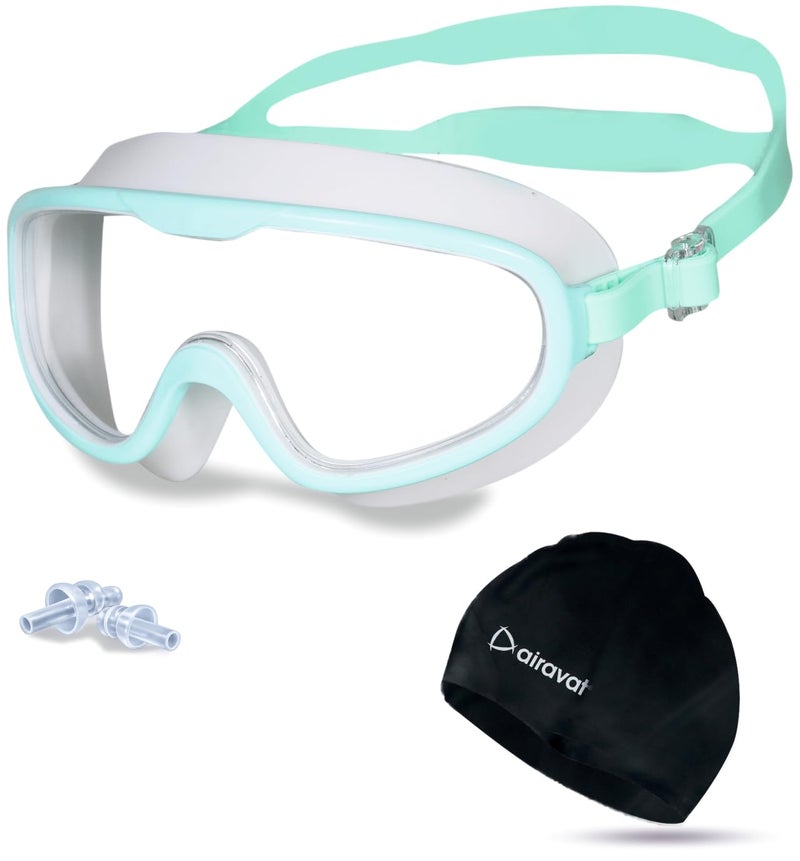 AIRAVAT Swimming Kit, 0024 Swimming Set For Men & Women With Swimming Goggles Case, Swim Goggle, Earplugs & Swim Cap, Anti-Fog & UV Protected, High Elasticated With Silicone Material (White) - Image 1