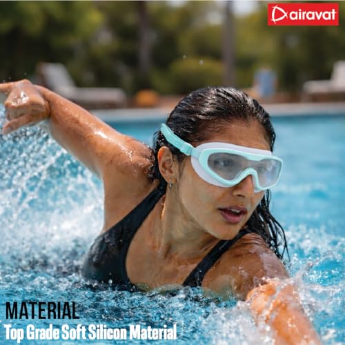 AIRAVAT Swimming Kit, 0024 Swimming Set For Men & Women With Swimming Goggles Case, Swim Goggle, Earplugs & Swim Cap, Anti-Fog & UV Protected, High Elasticated With Silicone Material (White) - Image 4