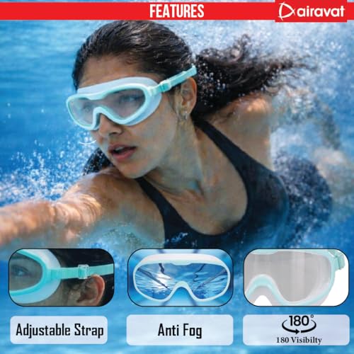 AIRAVAT Swimming Kit, 0024 Swimming Set For Men & Women With Swimming Goggles Case, Swim Goggle, Earplugs & Swim Cap, Anti-Fog & UV Protected, High Elasticated With Silicone Material (White) - Image 5