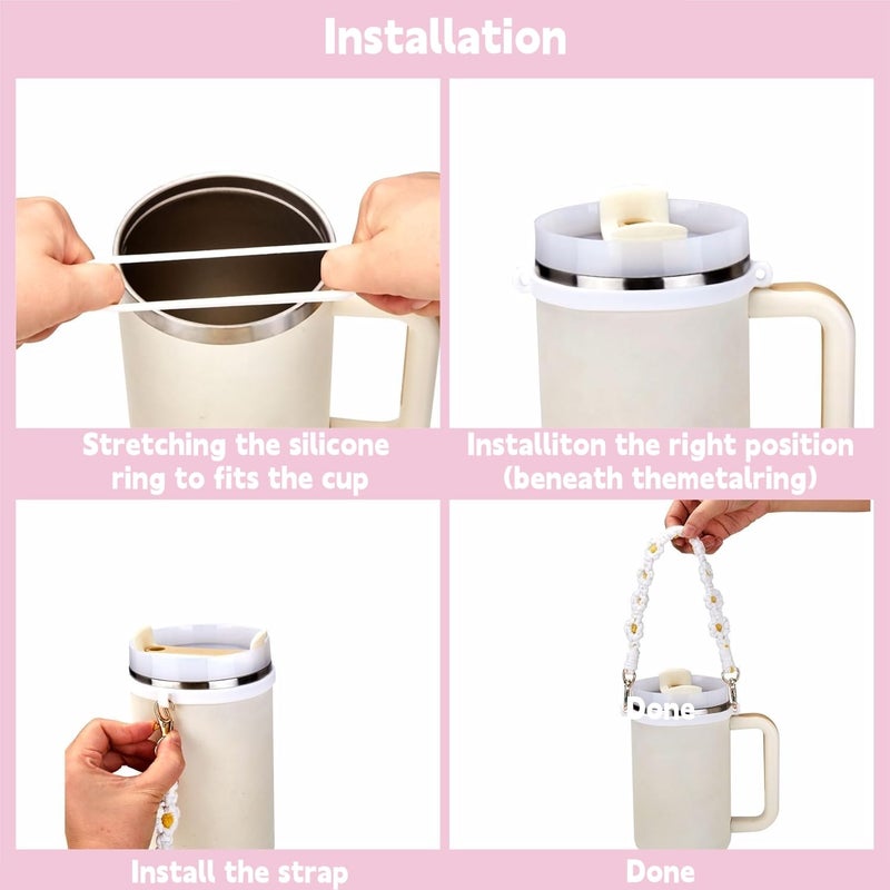 jaexest Universal Tumbler Accessories Kit, Includes Handle Strap, Silicone Protective Sleeve & Straw Cover, Decorative Charms for 30/40oz Travel Mugs （light Pink） - Image 2