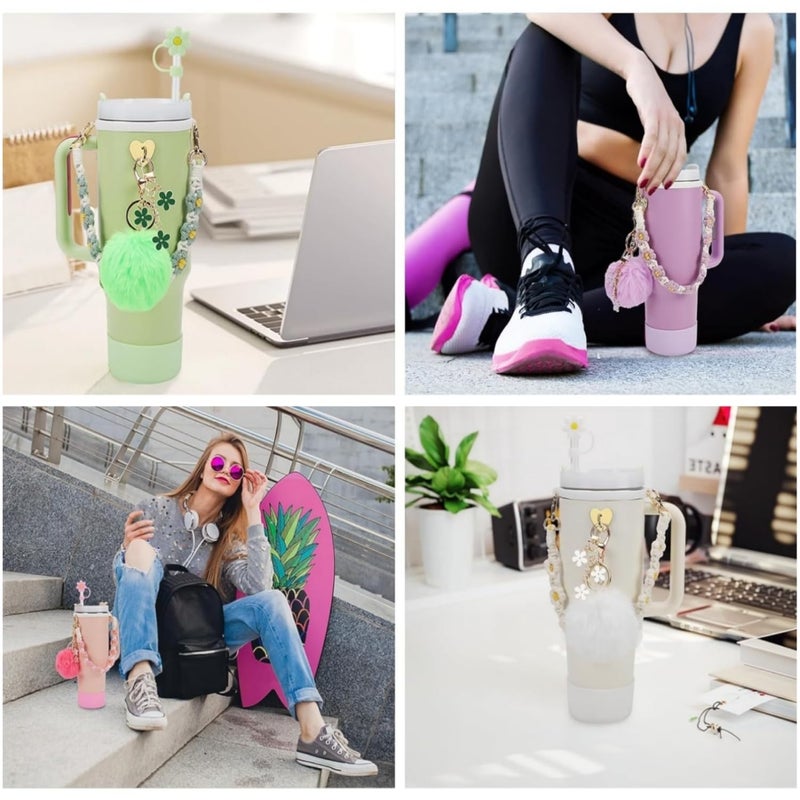 jaexest Universal Tumbler Accessories Kit, Includes Handle Strap, Silicone Protective Sleeve & Straw Cover, Decorative Charms for 30/40oz Travel Mugs （light Pink） - Image 4