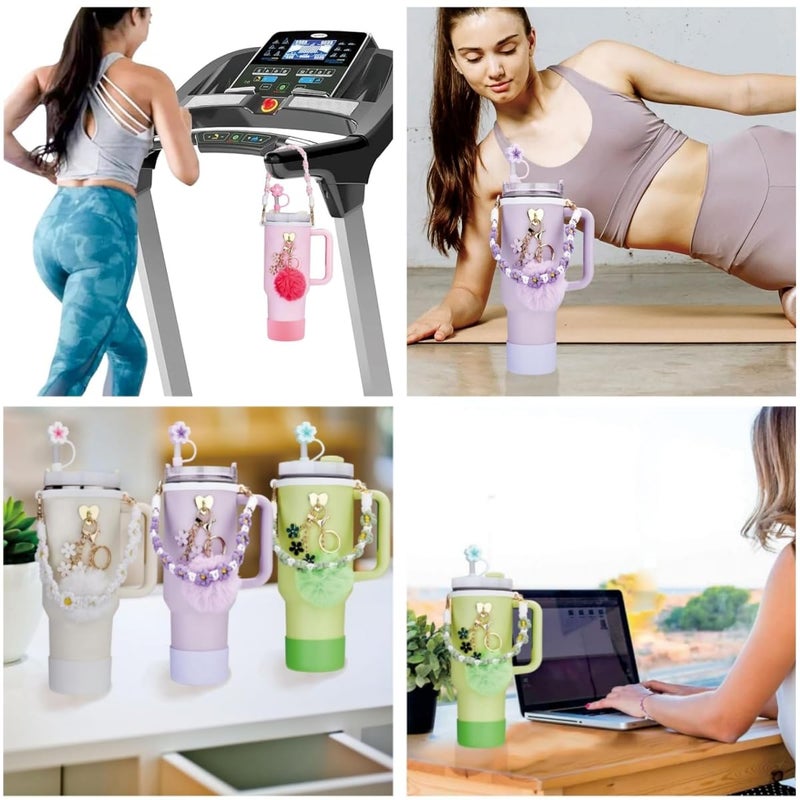 jaexest Universal Tumbler Accessories Kit, Includes Handle Strap, Silicone Protective Sleeve & Straw Cover, Decorative Charms for 30/40oz Travel Mugs （light Pink） - Image 5