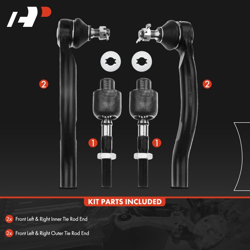 A-Premium A-Premium Set of 4, Front Inner & Outer Tie Rod End Kit, Compatible with Honda Accord 2008 2009 2010 2011 2012  - Image 2