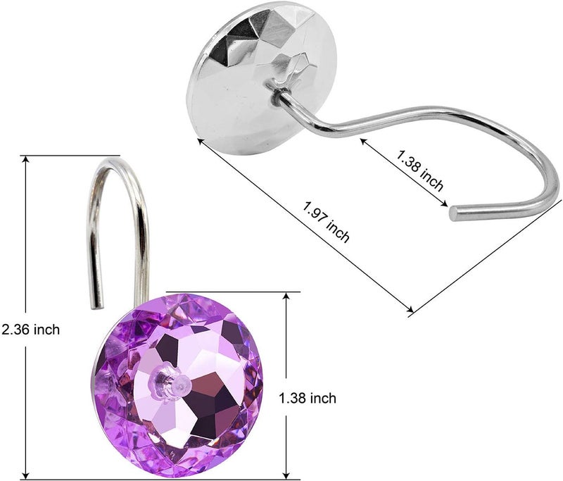 BEAVO Acrylic Fashion Decorative Home Rolling Purple Shower Curtain Hooks Rhinestones Bathroom Bath Baby Room Bedroom Living Room Decor Set of 12 Rings (Purple) - Image 5