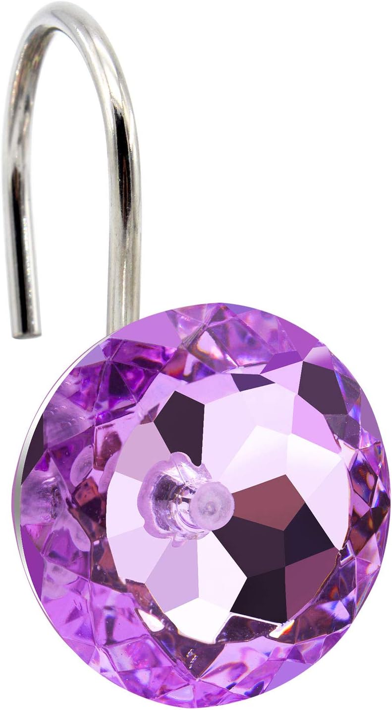 BEAVO Acrylic Fashion Decorative Home Rolling Purple Shower Curtain Hooks Rhinestones Bathroom Bath Baby Room Bedroom Living Room Decor Set of 12 Rings (Purple) - Image 3