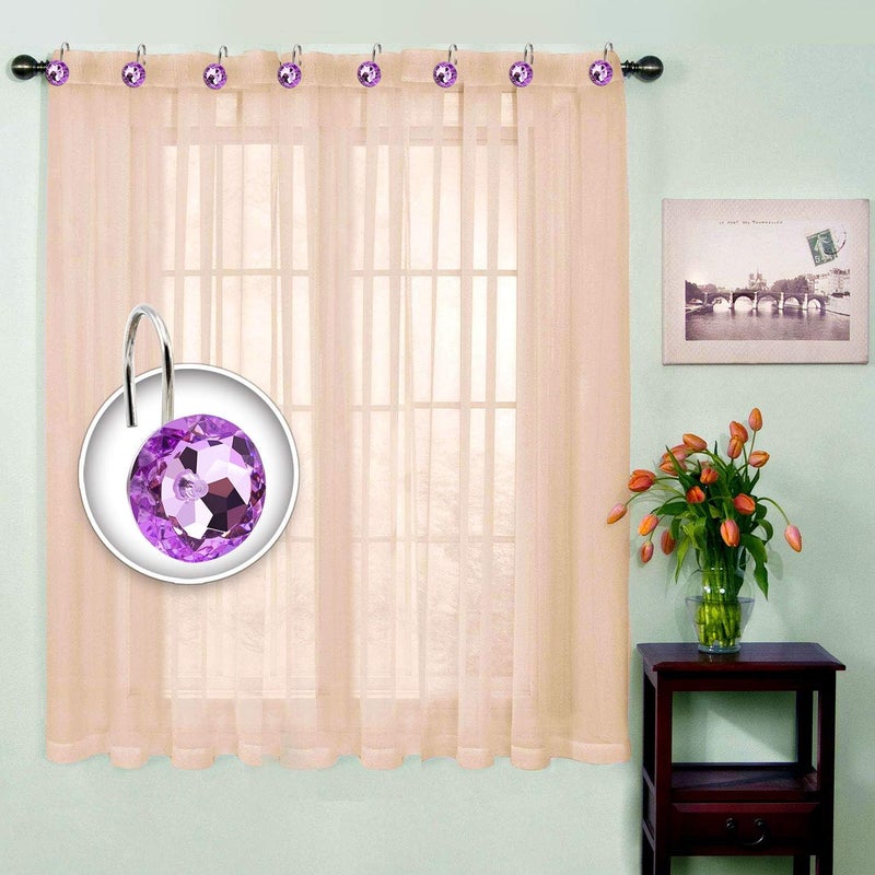BEAVO Acrylic Fashion Decorative Home Rolling Purple Shower Curtain Hooks Rhinestones Bathroom Bath Baby Room Bedroom Living Room Decor Set of 12 Rings (Purple) - Image 2
