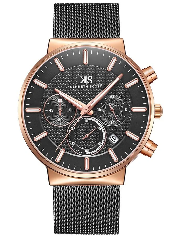 KENNETH SCOTT Kenneth Scott K22133-KMBB Men's Multi Function Display Watch & Mesh Strap Black
