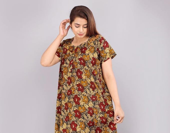 Vlazom Women's Pure Cotton Rajasthani Nighty & Jaipuri Maxi Gown – Pack of 2, Soft & Breathable Sleepwear (Brown&Green, Free Size) - Image 5