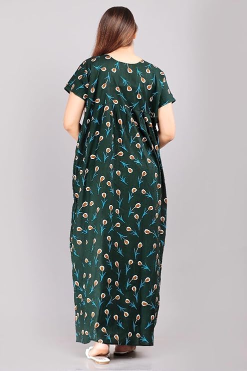 Vlazom Women's Pure Cotton Rajasthani Nighty & Jaipuri Maxi Gown – Pack of 2, Soft & Breathable Sleepwear (Brown&Green, Free Size) - Image 3