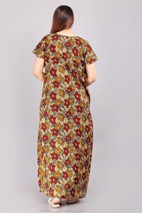 Vlazom Women's Pure Cotton Rajasthani Nighty & Jaipuri Maxi Gown – Pack of 2, Soft & Breathable Sleepwear (Brown&Green, Free Size) - Image 4