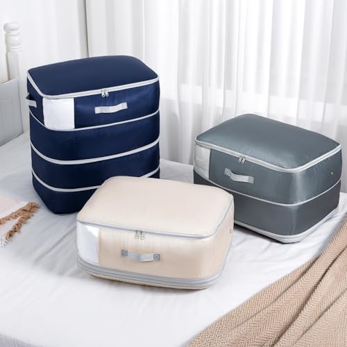 Easortm Comforter Storage Bag - 130L Large Capacity Blanket Storage Bags 4-Layer Ultra Space Saving Self Compression Organizer, Washable Compression Bags for Storage Comforter Blanket, 2-Pack, Grey - Image 5