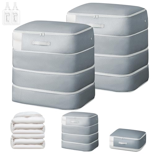 Easortm Comforter Storage Bag - 130L Large Capacity Blanket Storage Bags 4-Layer Ultra Space Saving Self Compression Organizer, Washable Compression Bags for Storage Comforter Blanket, 2-Pack, Grey - Image 1