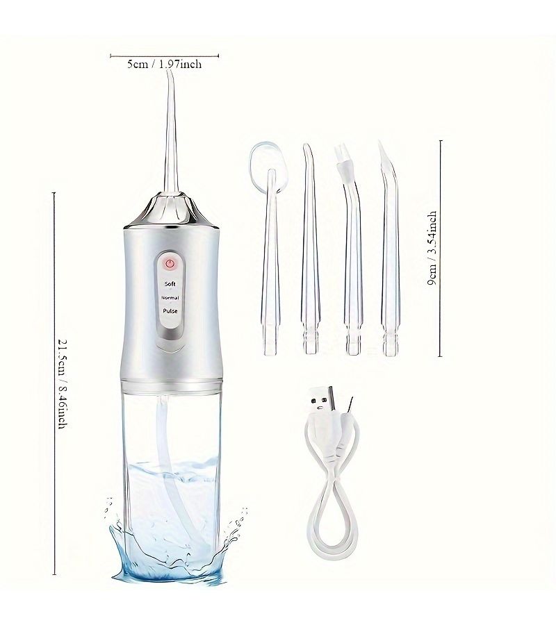 White Portable Oral Irrigator 3 Modes 4 Nozzles Clean Teeth Gaps Residue - Image 2