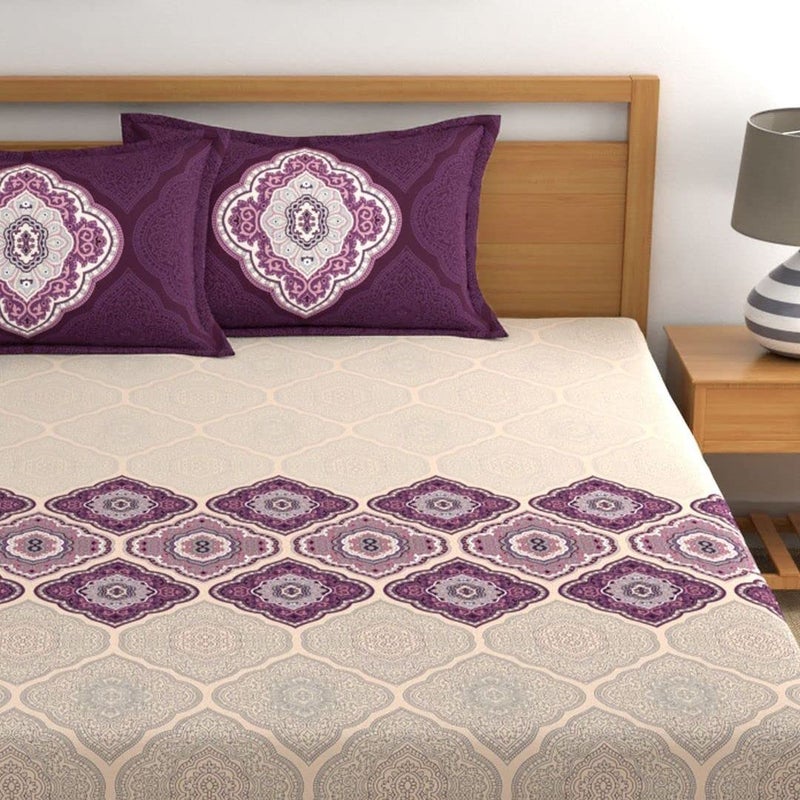 Dreamscape 100 Cotton Double Bedsheet with 2 Pillow Covers Size 86 x 98 inches 140 TC Colour Purple - Image 3