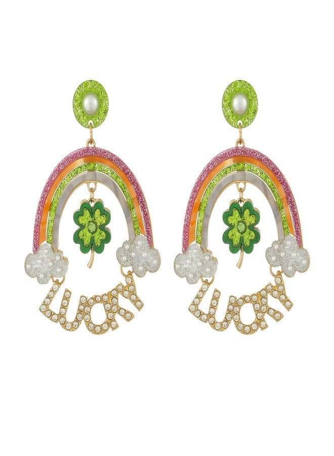 Madison Tyler St.Patrick's Day Dangle Earrings for Women | Fun Green Clover Earrings | Rainbow Lucky Rhinestone Earrings | St.Patrick's Day Party Jewelry Gifts - Image 1