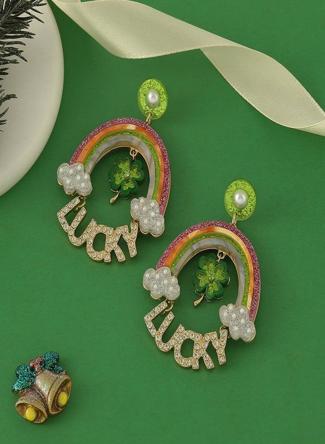 Madison Tyler St.Patrick's Day Dangle Earrings for Women | Fun Green Clover Earrings | Rainbow Lucky Rhinestone Earrings | St.Patrick's Day Party Jewelry Gifts - Image 5