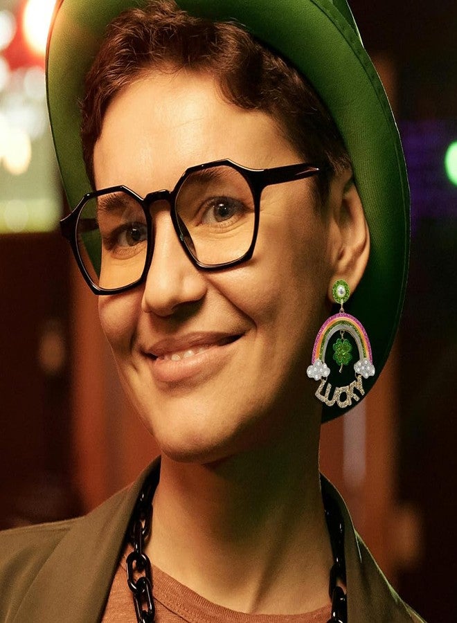 Madison Tyler St.Patrick's Day Dangle Earrings for Women | Fun Green Clover Earrings | Rainbow Lucky Rhinestone Earrings | St.Patrick's Day Party Jewelry Gifts - Image 2
