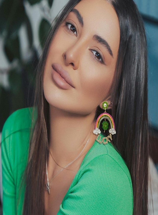 Madison Tyler St.Patrick's Day Dangle Earrings for Women | Fun Green Clover Earrings | Rainbow Lucky Rhinestone Earrings | St.Patrick's Day Party Jewelry Gifts - Image 3