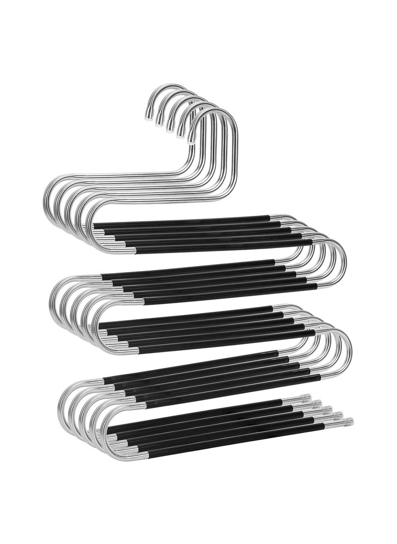 Swift 5 Pack Pants Hangers Space Saving, 5 Tier Non-Slip S-Shape Trousers Hangers, Black Stainless Steel Clothes Hangers for Jeans Scarf Leggings Skirts Ties  - Image 1