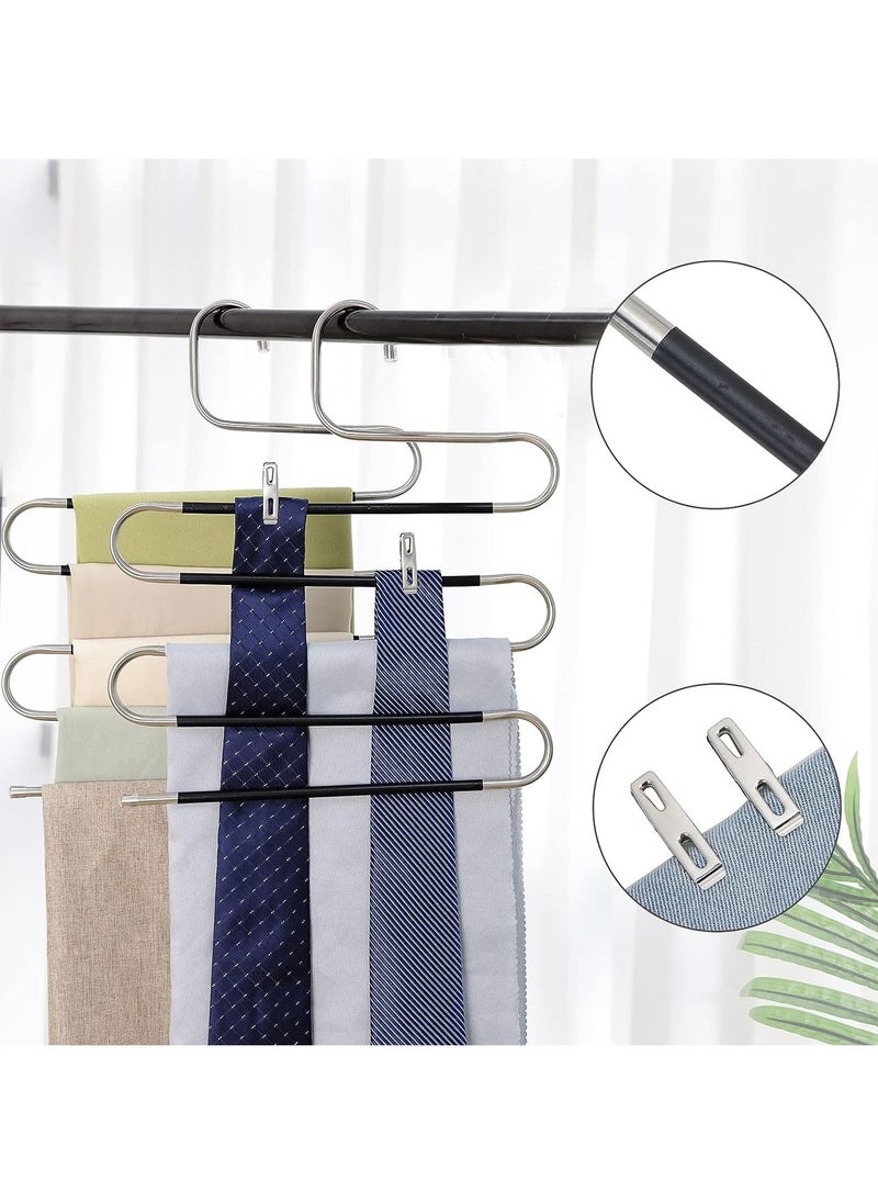Swift 5 Pack Pants Hangers Space Saving, 5 Tier Non-Slip S-Shape Trousers Hangers, Black Stainless Steel Clothes Hangers for Jeans Scarf Leggings Skirts Ties  - Image 5