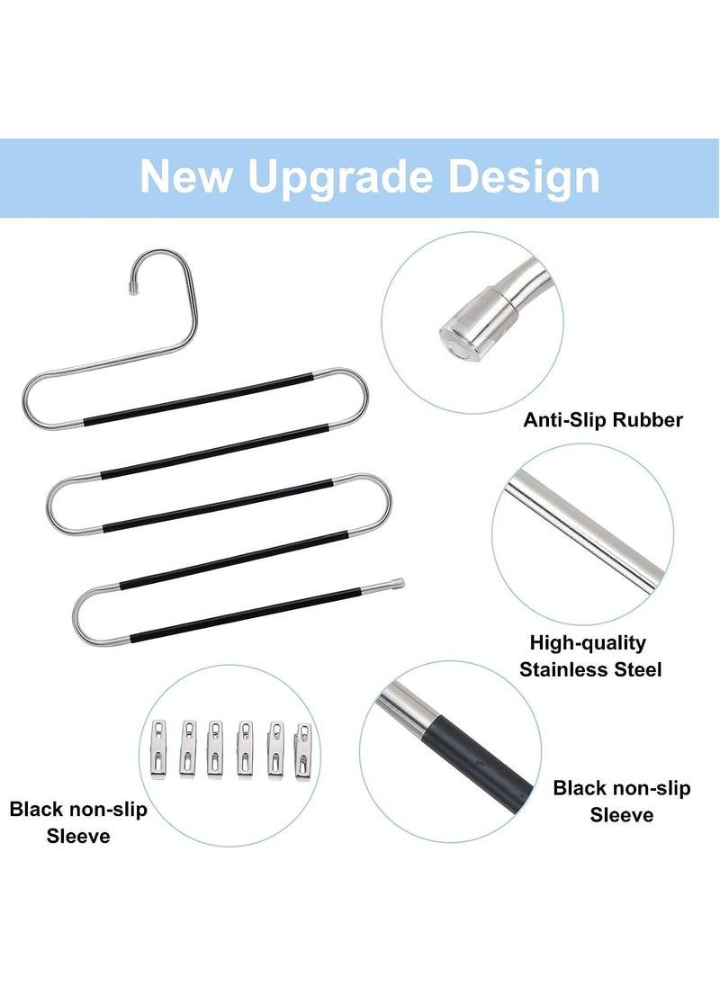 Swift 5 Pack Pants Hangers Space Saving, 5 Tier Non-Slip S-Shape Trousers Hangers, Black Stainless Steel Clothes Hangers for Jeans Scarf Leggings Skirts Ties  - Image 2