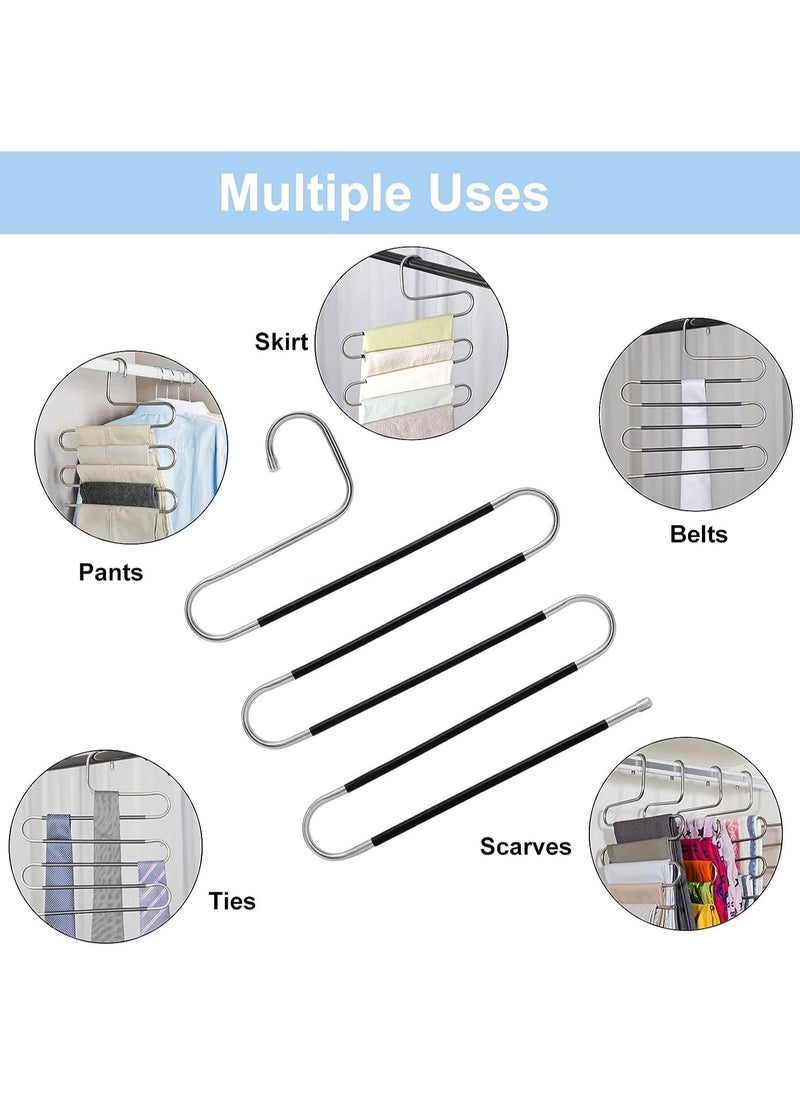 Swift 5 Pack Pants Hangers Space Saving, 5 Tier Non-Slip S-Shape Trousers Hangers, Black Stainless Steel Clothes Hangers for Jeans Scarf Leggings Skirts Ties  - Image 3