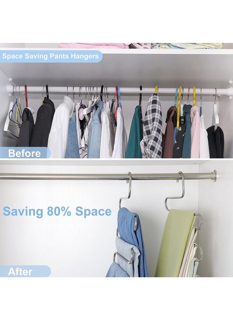 Swift 5 Pack Pants Hangers Space Saving, 5 Tier Non-Slip S-Shape Trousers Hangers, Black Stainless Steel Clothes Hangers for Jeans Scarf Leggings Skirts Ties  - Image 4