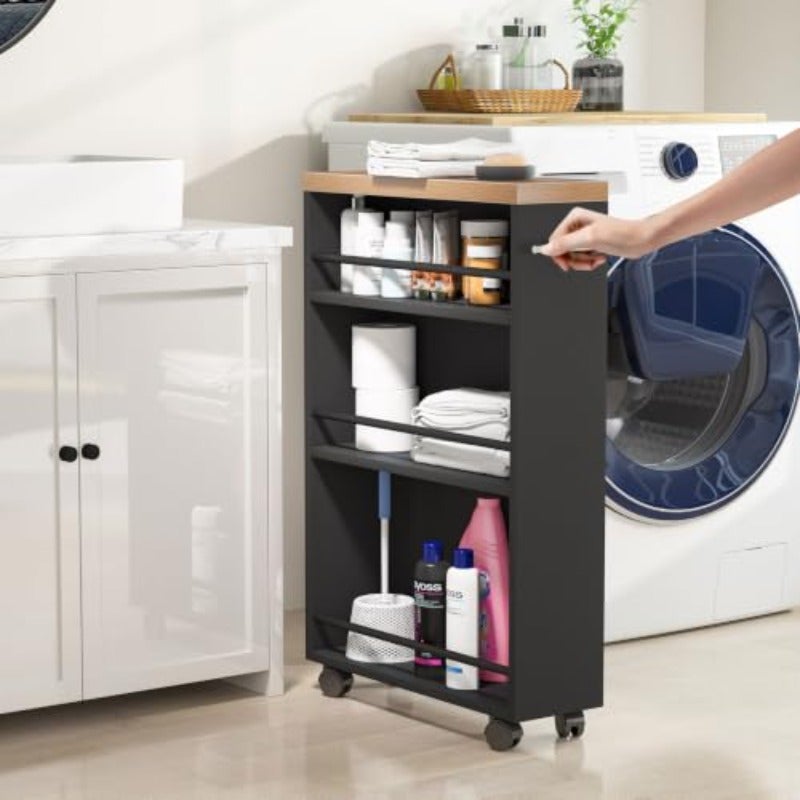 Tribesigns Slim Storage Cart Rolling Narrow Kitchen Cart on Wheels for Small Place 4-Tier Slide Out Slim Utility Cart Skinny Laundry Cart with Handle for Kitchen Bathroom Laundry - Image 3