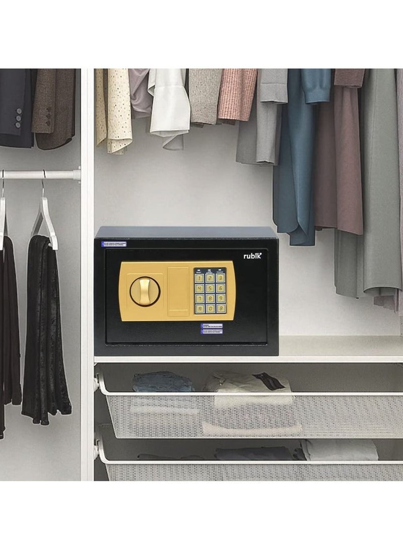 Rubik Safe Box Digital Lock with Key for Home Office Business RB-20E3 (20x31x20cm) Black - Image 5