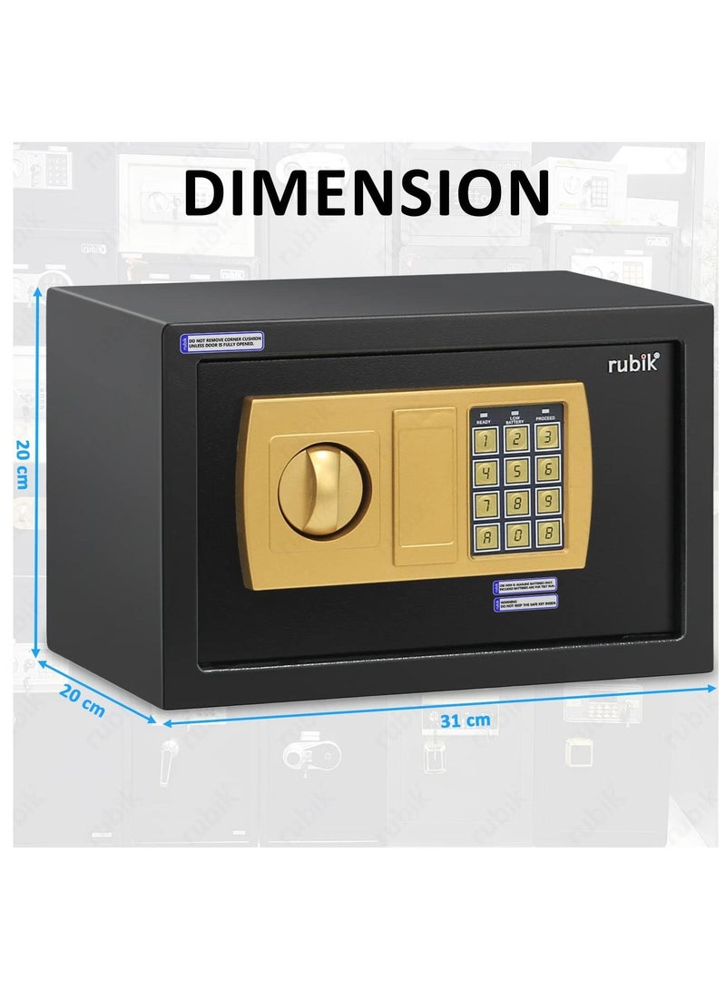 Rubik Safe Box Digital Lock with Key for Home Office Business RB-20E3 (20x31x20cm) Black - Image 4