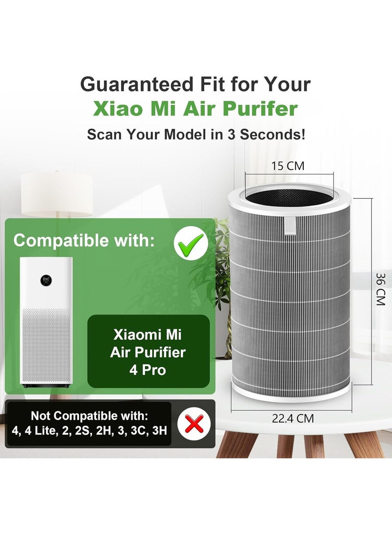 Replacement Antibacterial Filter for Xiaomi Mi Air Purifier 4 Pro, 3 in 1 Filter with H13 True HEPA and Activated Carbon, Removes Formaldehyde PM2.5 Dust Odors and Airborne Particles, Grey Pack of 2 - Image 2