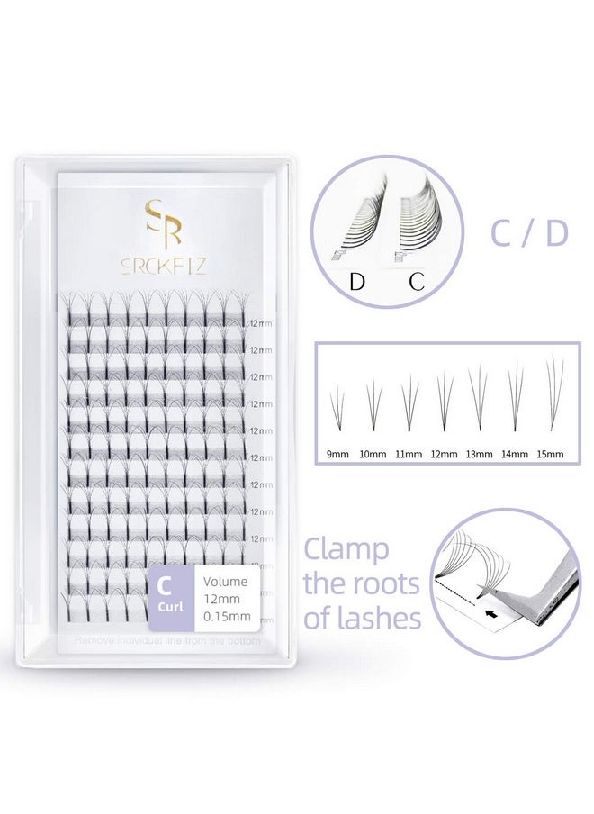 SRCKFIZ SRCKFIZ 3D Volume Eyelash Extensions C D Curl 0.10mm Russian Volume Individual Lash Extensions Premade Volume Fans DIY Cluster Eyelash Extensions Supplies for Professional Use (3D-C-0.10, 14mm)  - Image 2