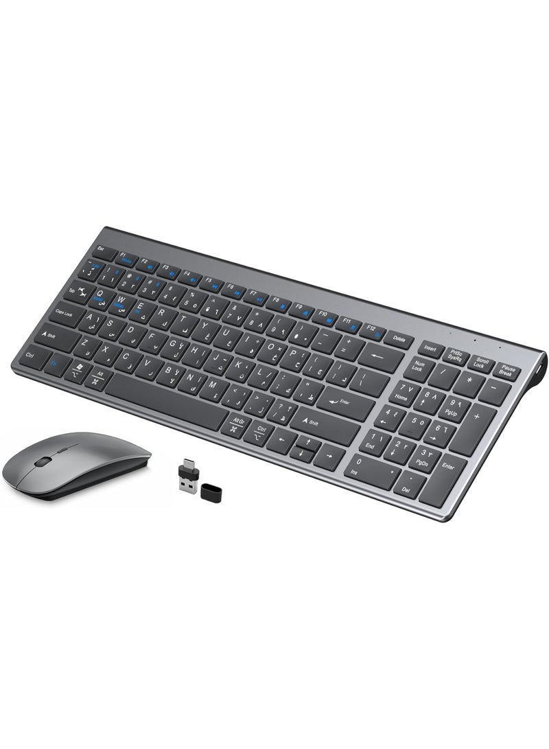 SPECTON Rechargeable Keyboard and Mouse Wireless,USB A & Type C Receiver 2.4G Mouse and keyboard,Type C charging(English+Arabic) - Image 1