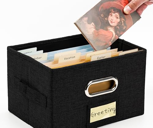 Remowith Greeting Card Organizer and Storage Box with 20 Pcs Adjustable Dividers, Storing Cards with 84 Pcs Labels Perfect for Storing Greeting Cards, Envelopes, Photos 1 Pack Black - Image 5