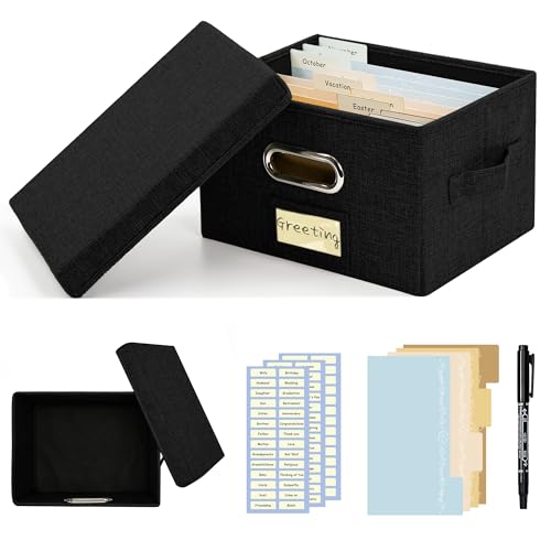 Remowith Greeting Card Organizer and Storage Box with 20 Pcs Adjustable Dividers, Storing Cards with 84 Pcs Labels Perfect for Storing Greeting Cards, Envelopes, Photos 1 Pack Black - Image 1
